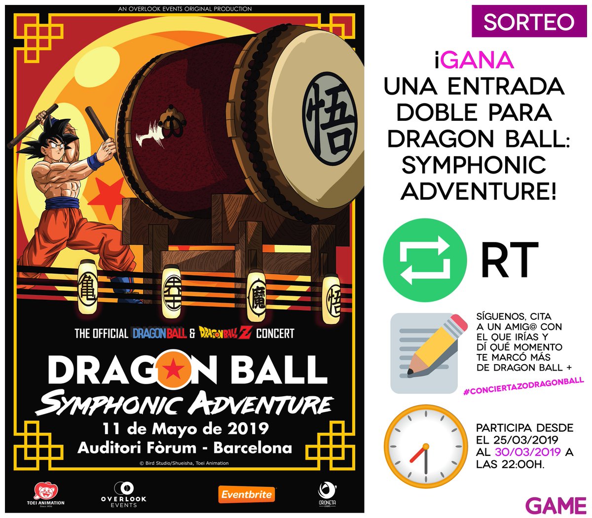 VideojuegosGAME's tweet photo. GOKUAAAA 💥

GANA una entrada DOBLE para DRAGON BALL: SYMPHONIC ADVENTURE 😍

🔄 RT.
🏃‍♂️ Síguenos.
📝 Responde con #ConciertazoDragonBall: ¿qué momento te marcó más de Dragon Ball? Y cita a un amig@ con el que irías al concierto.
⏲ Participa hasta el 30/03/2019 a las 22:00h. https://t.co/GBICDyCb7d