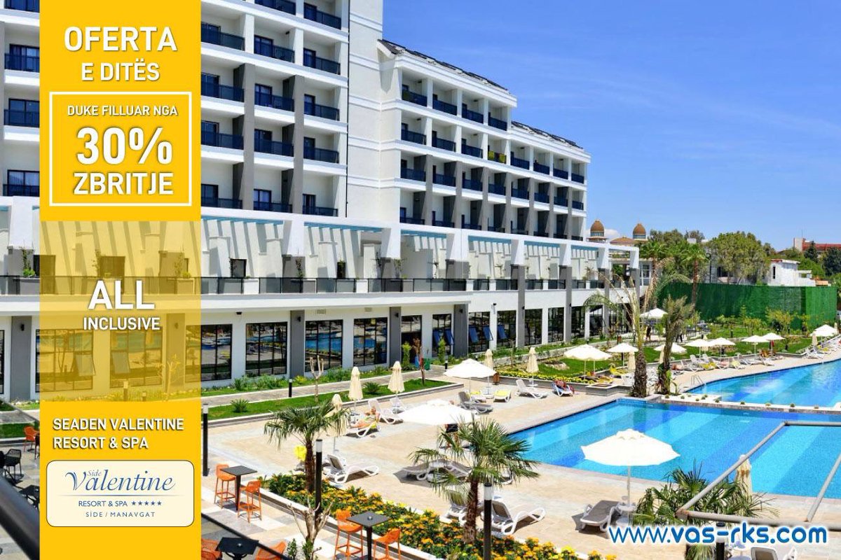 VASTOUR1's tweet photo. 👉Deri ne 30% Zbritje - OFERTA E DITES 
😎Rezervo Seaden Valentine Resort&amp;Spa
☀️Antalya fillon me 27maj

REZERVONI ne https://t.co/LAeRYI6e2N, VAS TOUR – member VAS GROUP ose ne agjencite anetare te VAS TOUR OPERATOR!
#JoinUsLoveVAS https://t.co/aRDYJ6AcJA