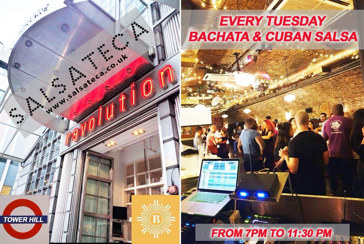 EVERY TUESDAY JOIN US FOR BACHATA &amp; CUBAN SALSA LESSONS AT THE BEAUTIFUL REVOLUTION BAR IN TOWER HILL.
AMAZING CROWD, TOP INSTRUCTORS, GREAT FUN..!!!
salsateca.co.uk
#salsa #bachata #cuban #london #party #nightout #Dancing