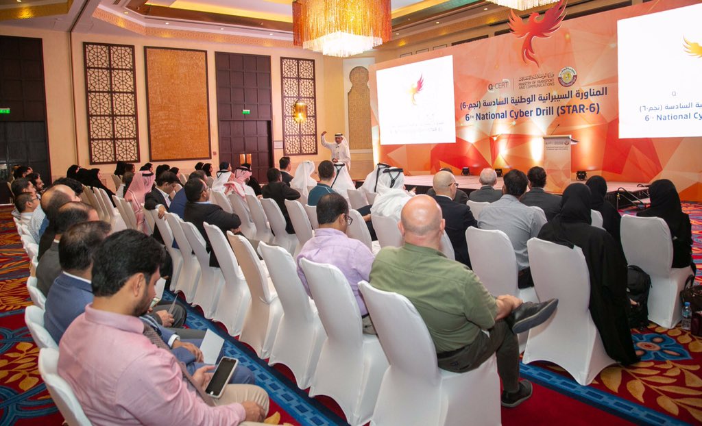MOTQatar's tweet photo. Today | Closing #star6 chapter with a post drill event, @QatarCERT discussing the main highlights and recommendations of the 6th National Cybersecurity Drill with participant entities representing various sectors in #Qatar https://t.co/gTu1p7NDHt
