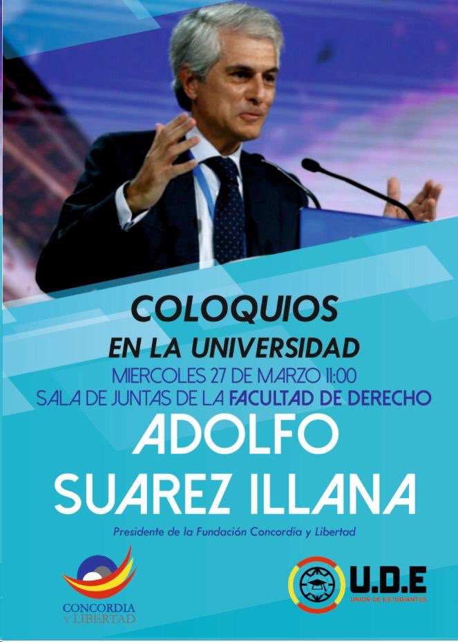 udearagon's tweet photo. Este miércoles nos acompañará el Presidente de la Fundación Concordia y Libertad: Adolfo Suárez Illana❗️❗️
▶️Miércoles 11:00
▶️Sala de Juntas, Facultad de Derecho https://t.co/Wls2egQCwS