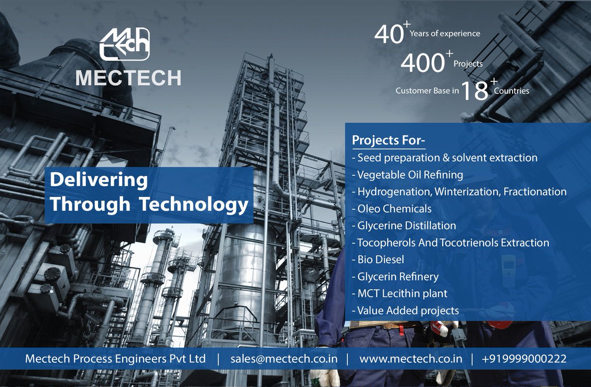 MectechP's tweet image. Mectech a trailblazer in the Oil &amp;amp; Fats sector, Since its inception in 1978, has acted as a catalyst in the development &amp;amp; growth of oil &amp;amp; fats industry in India by manufacturing and supplying customized,  ...bit.ly/2OnCax2 #mectech  #manufacturing #oils #biodiesel