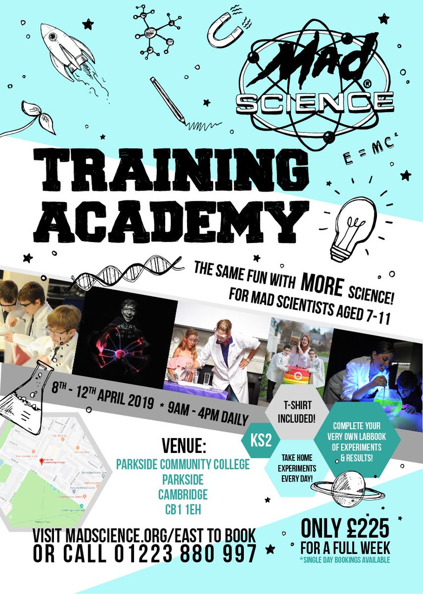 ParksideC_SLS's tweet photo. This April Holiday........ we bring you the Mad Science Group! 
For more information or to book a place please contact 01223 880997 https://t.co/C13iH1m4Ck