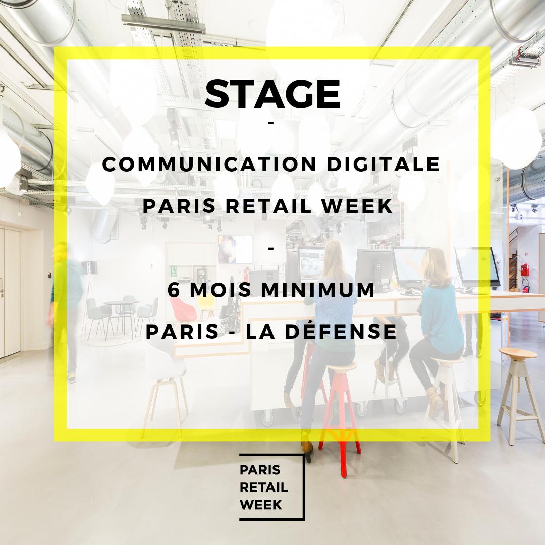 #stage : l'équipe #ParisRetailWeek recherche son stagiaire en #communication digitale 6 mois à Paris, missions principales : emailings, site web, SEO... Rejoignez-nous ! 🤗 Pour postuler  👉bit.ly/2FzSQ1E