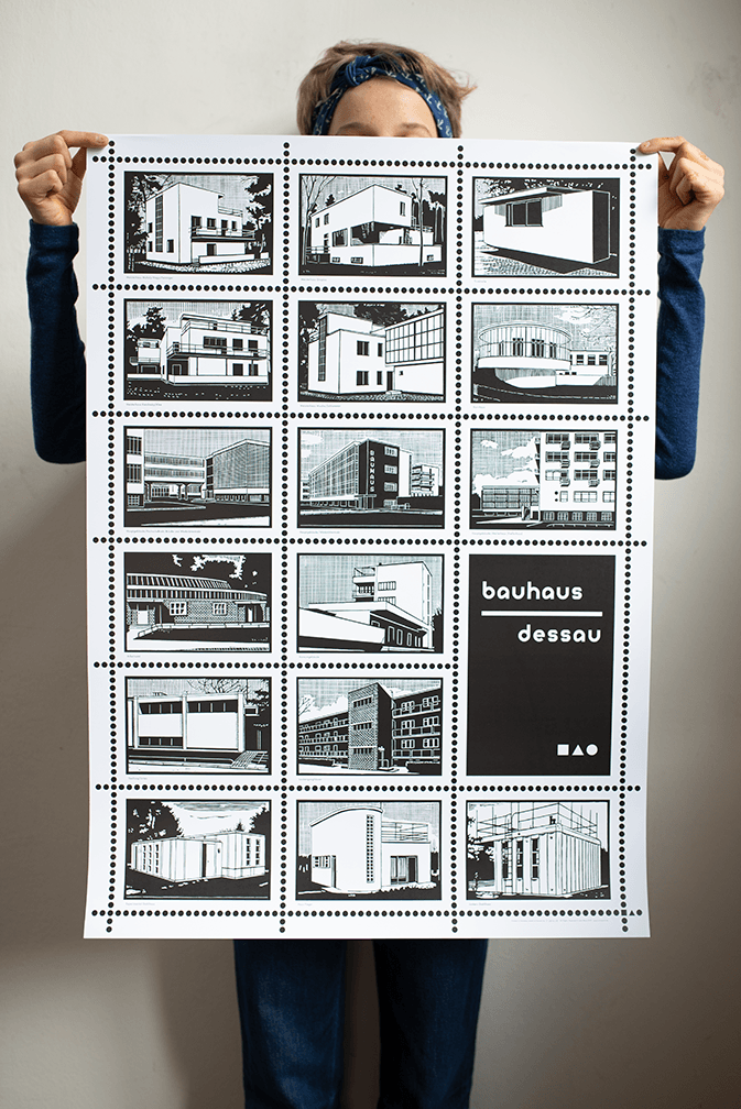 Julia_Weck's tweet photo. BAUHAUS DESSAU – the poster with all the motifs from the series Bauhaus Buildings with linocuts by Julia Weck
#Bauhaus
#Bauhaus100
Poster is available at https://t.co/8o6EeRBX7B https://t.co/hW0y0GdQZe
