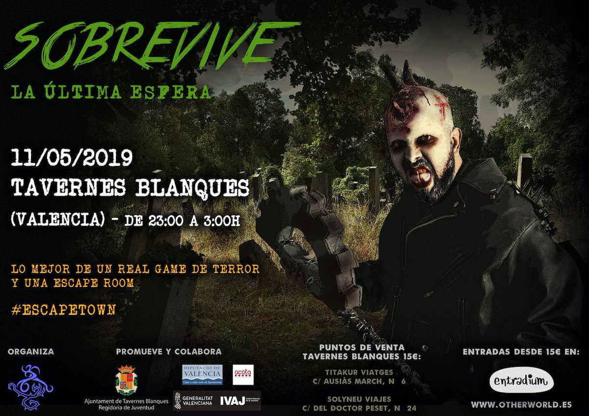 SOBREVIVE 
📆 11 maig
⌚️ 23:00 – 03:00
🎟 Punts de venda: Tikatur Viatges, Solineu Viajes, otherworld.es