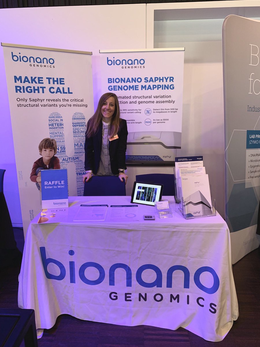 biowakeup's tweet image. Happy to be the at #RNGS19 with the team! Swing by the @Bionanogenomics booth to discuss how #Saphyr’s #opticalmapping technology enables genome-wide #structuralvariation detection and improves #genomeassemblies!