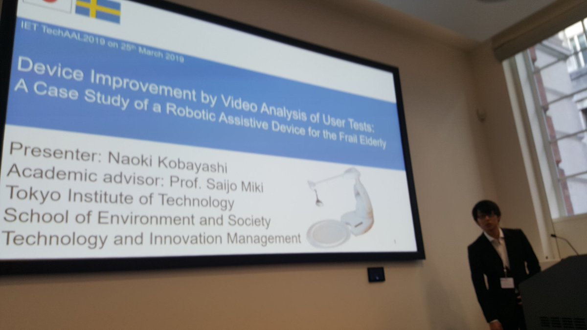 TechAAL's tweet image. Naoki Kobayashi presents a case study of a robotic assistive device for the frail elderly