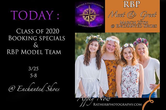 ratherbphoto's tweet photo. #Senriorpictures Booking special #RBPModelteam info at Today's Meet & Greet Event ! Come chat, say "hey", Grab your fab friends, pop in and get #classof2020 booking deal ! See you today :) #portrait #modelteam #RBP #ratherbphoto #ratherbphotography #mich… https://t.co/niWlWczNxD https://t.co/OJRzKZoOGj