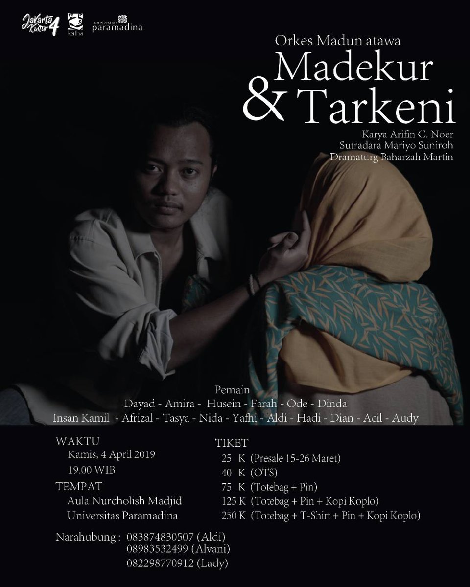 parmagz's tweet photo. Mari hadir dan saksikanlah
ORKES MADUN ATAWA

MADEKUR &amp;TARKENI

Saksikan Pertunjukan nya hanya ada di jakarta kultur vol 4 dengan cara memesan/membeli tiket nya di contact person yang ada di bawah ini ! .

083874830507 (aldi)
08983532499 (alvani)
082298770912 (lady) https://t.co/k5ByBHoER9