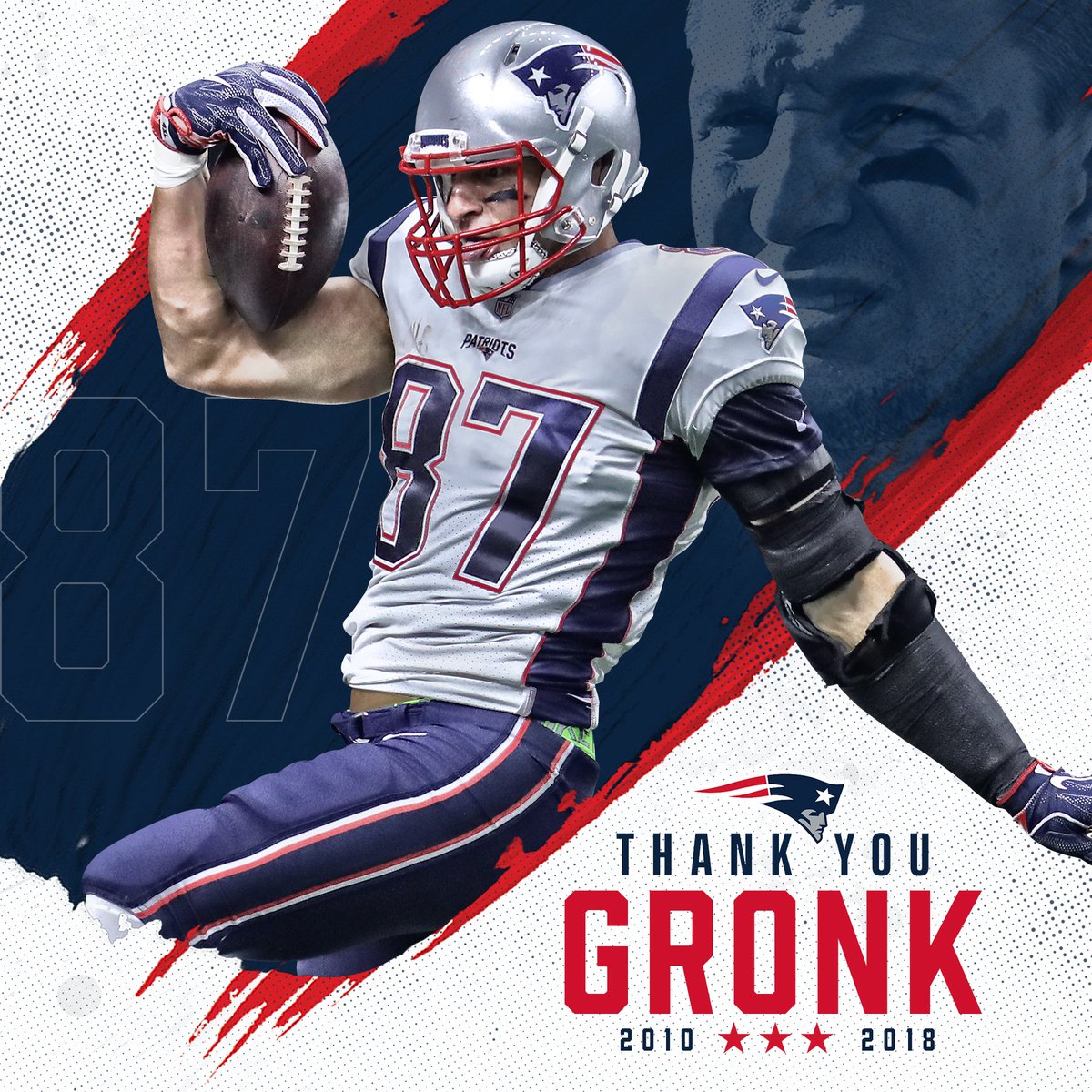 Patriots's tweet image. A champion on the field and off.

Thank you for everything, @RobGronkowski!