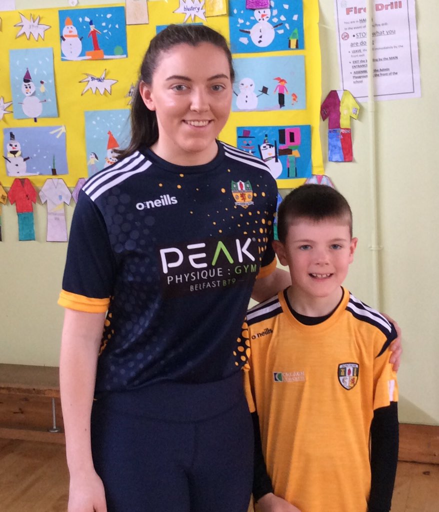 SJBPS11's tweet image. Antrim Ladies team Caoimhe with her brother Conor.