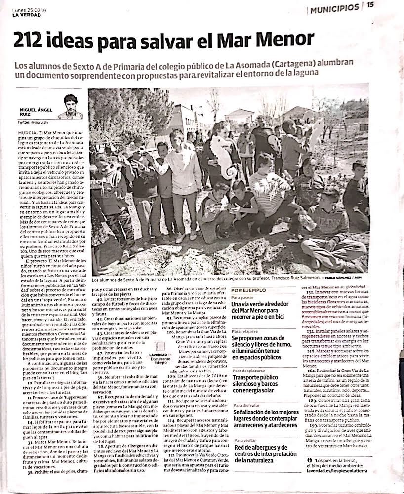 jblasgarcia's tweet photo. 212 ideas para salvar el Mar Menor. #Apservicio Alumnado de 6* y su profe Francisco Ruiz Salmerón👏👏, desde un proyecto de aprendizaje servicio que sale del CEIP La Asomada. #magnífico 😉⬇️ https://t.co/1Ih9x3G342