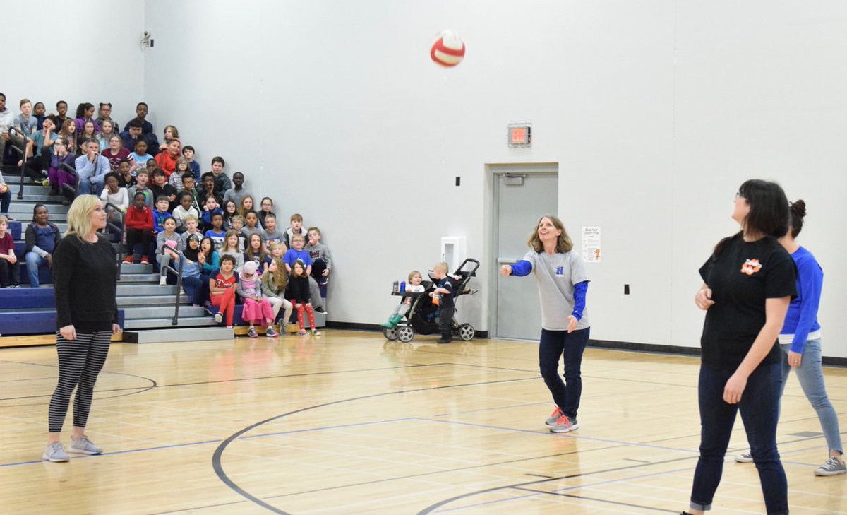 LHTanglenSchool's tweet photo. Friday, March 22, was our annual Sixth Grade vs Staff volleyball game during our Tanglen Pride assembly. It was the closest game yet in the five year history of the event. Great sportsmanship and GRIT was modeled on both sides of the net. #TanglenPride https://t.co/bSZ4iQ72sS