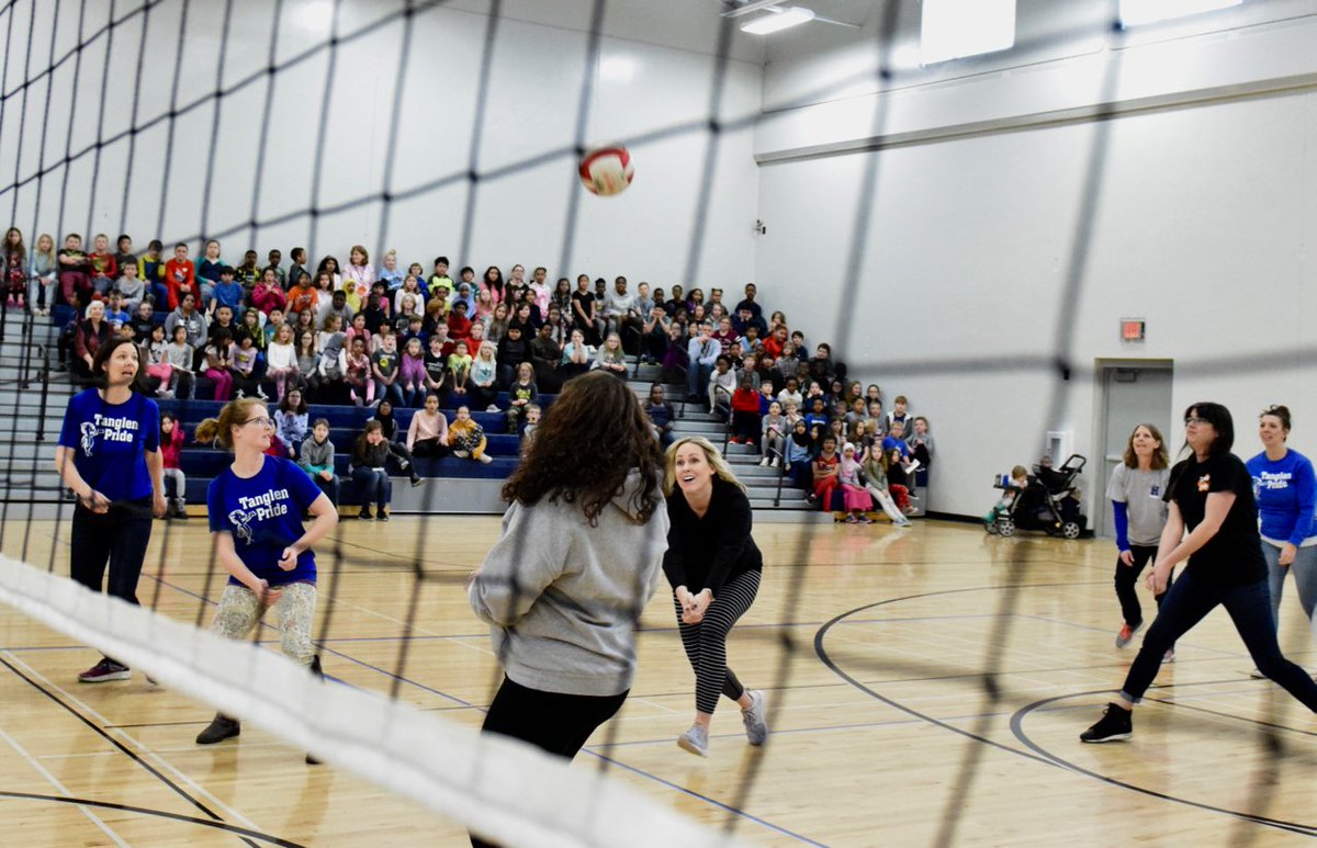 LHTanglenSchool's tweet photo. Friday, March 22, was our annual Sixth Grade vs Staff volleyball game during our Tanglen Pride assembly. It was the closest game yet in the five year history of the event. Great sportsmanship and GRIT was modeled on both sides of the net. #TanglenPride https://t.co/bSZ4iQ72sS