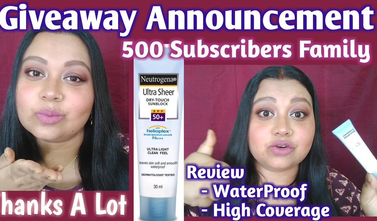 500Subs Giveaway Announced For details watch 👇👇👇
youtu.be/b8SSDjQVQQg
#giveaway #indiangiveaway #500subs #lipstickgiveaway #Neutrogena #bestsunscreen #neutrogenaultrasheersunscreen #waterproofsunscreen @YouTubeIndia @YTCreators @YouTube @Neutrogena