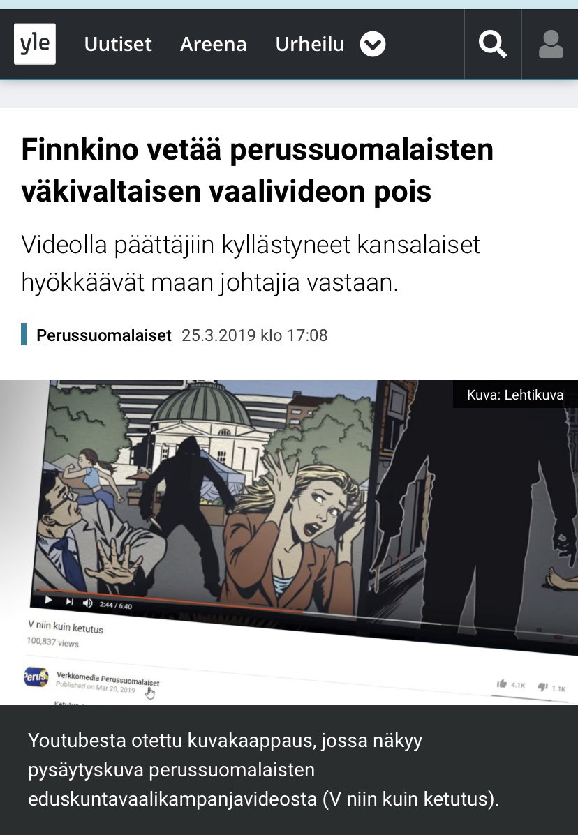 Onko nyt niin, että persujen video ”kiellettiin” vai että kampanja olisi loppunut muutenkin? Tviitin muotoilulla Finnkino yrittää olla sanomatta yhtään mitään mihinkään, eikä Hesari ja Yle viitsi tarkistaa.