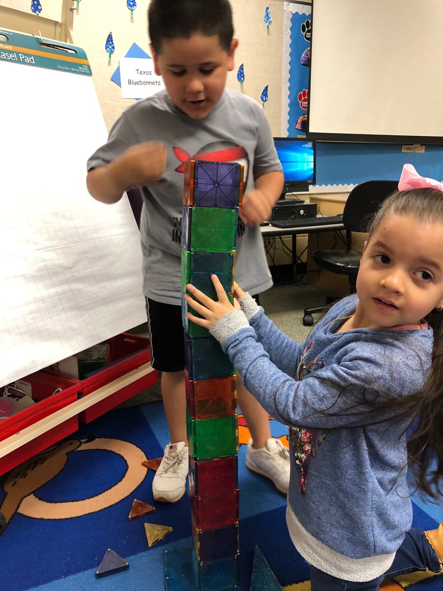 The tower is almost as tall as me! Measuring fun. #ThisIsTexasPreK ⁦@sandvickprek_FE⁩