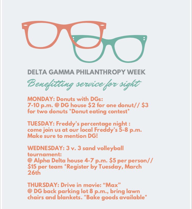 This week come support our philanthropy. We have a week full of fun planned.
