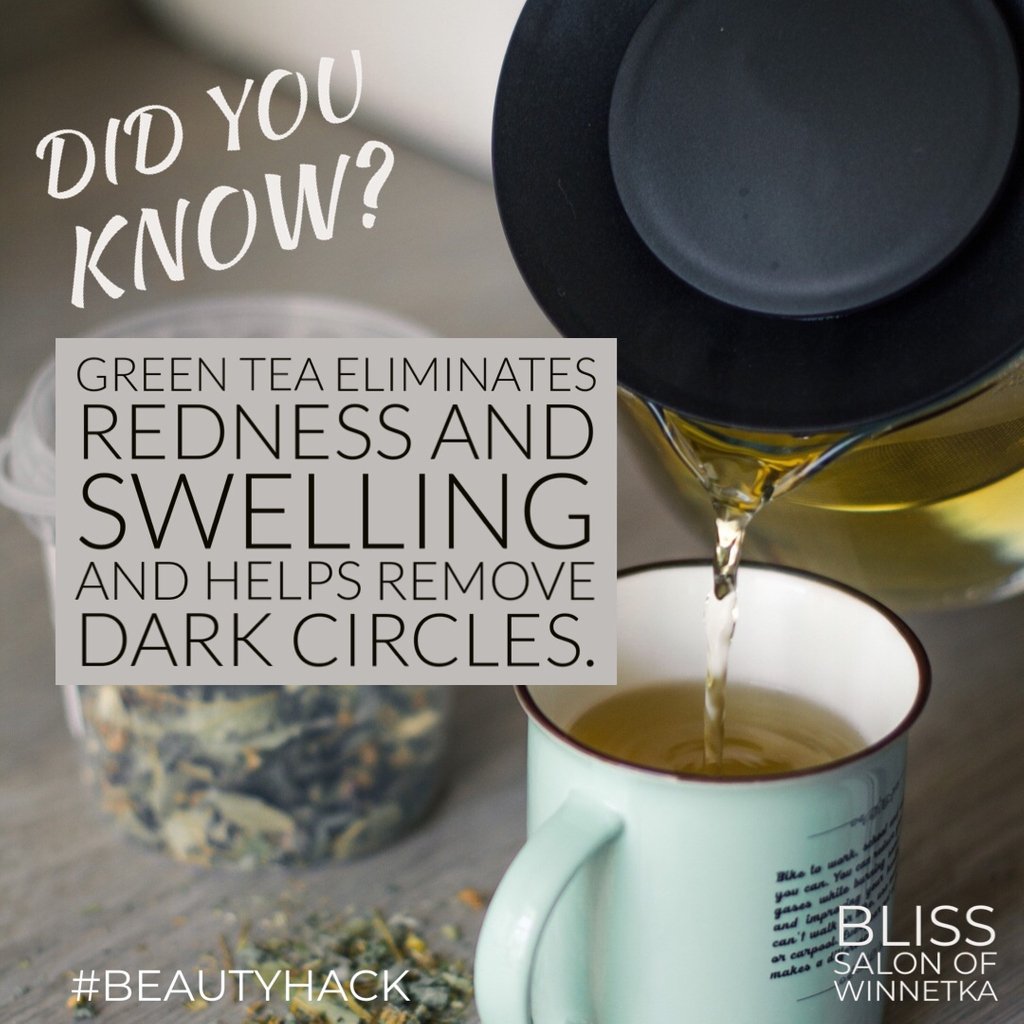 According to Lifehacks.io, in addition to all the other health benefits, green tea can do wonders for your skin! Follow us for more beauty hacks! #blissbeautyhacks #beautyhacks #blisssalon #beautyinspo  #skincare #natural #naturalbeauty #northshoresalon