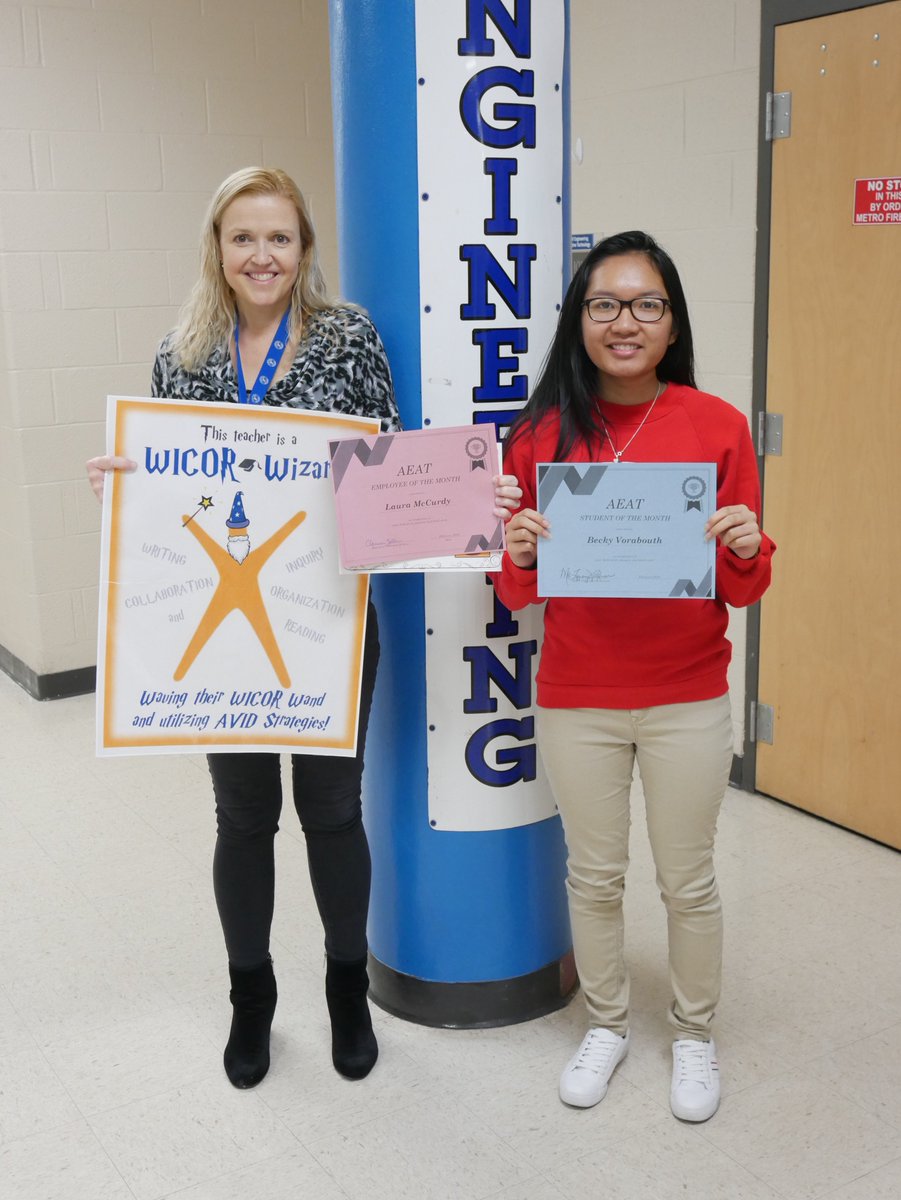 WeAreAntiochHS's tweet photo. The Academy of Engineering and Automotive Technology's March 2019 Teacher of the Month, Mrs. Laura McCurdy, and Student of the Month, Becky Vorabouth! Mrs. McCurdy was also named our March AVID WICOR Wizard! #transformantioch #bearfamily https://t.co/HSJXvaXx19