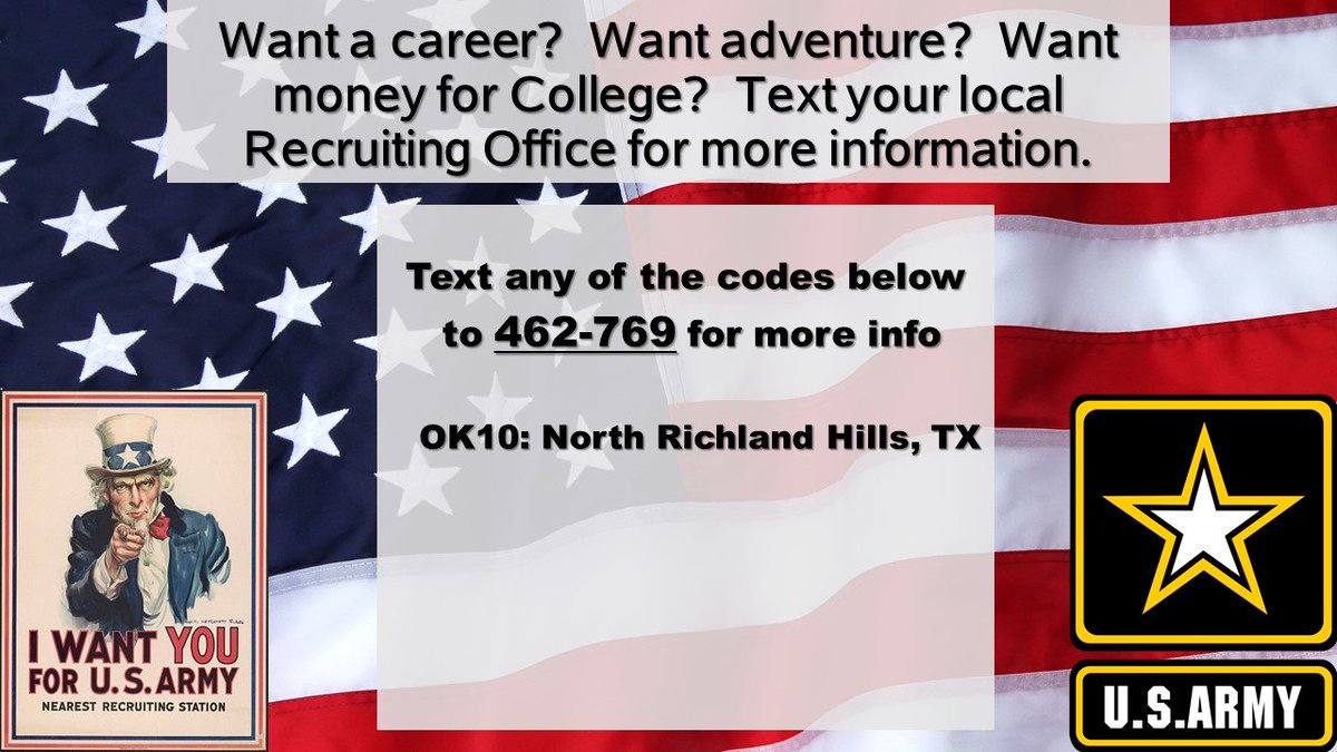 SFC Torres C (@sfc_torres_c) on Twitter photo Interested in career opportunities. Come see us at the <a href="/Army_NRH/">US Army North Richland Hills</a> Recruiting center and get your Army career started today! #army #NRH #recruiting Interested in career opportunities. Come see us at the <a href="/Army_NRH/">US Army North Richland Hills</a> Recruiting center and get your Army career started today! #army #NRH #recruiting