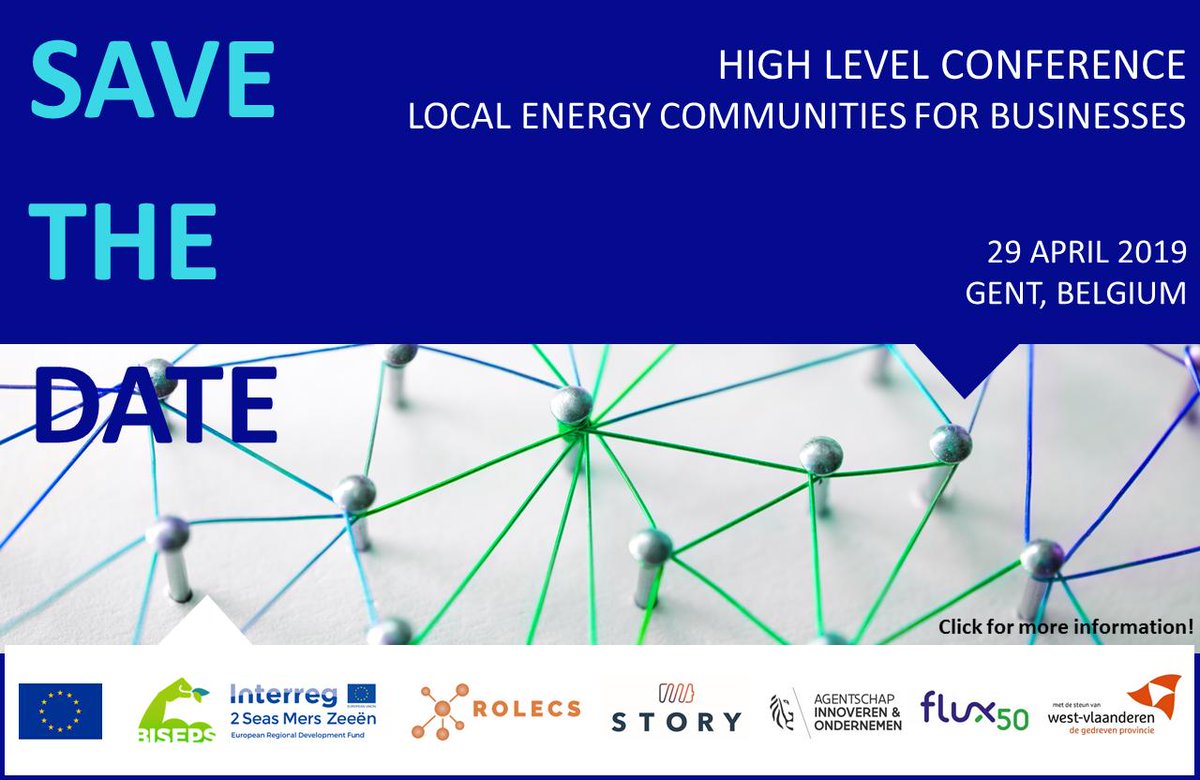 High level conference on Local Energy Communities for Businesses - SAVE THE DATE - 29/04/2019 - Gent, Belgium. More information &amp; registration: biseps.eu/2019/03/20/hig…