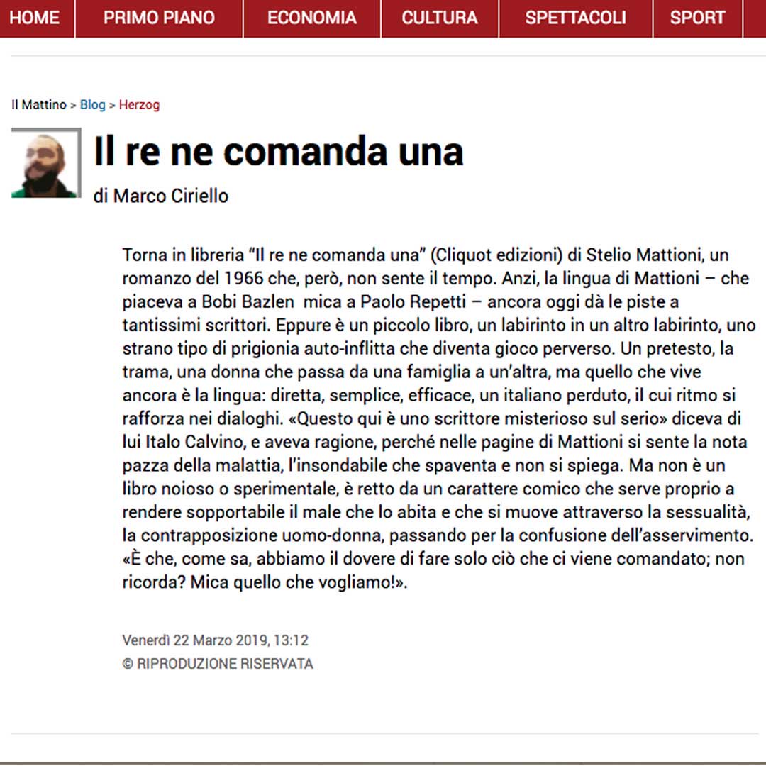 «"Questo qui è uno scrittore misterioso sul serio" diceva di lui #ItaloCalvino, e aveva ragione, perché nelle pagine di Mattioni si sente la nota pazza della malattia, l’insondabile che spaventa e non si spiega.»

@mexican_journal su <a href="/mattinodinapoli/">Il Mattino</a> 
goo.gl/tixyD3
🦊👑