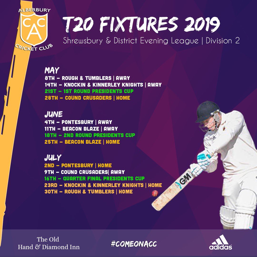 Alberbury CC (@alberburyc) on Twitter photo 2019 <a href="/ShropCCLeague/">ShropshireCCLeague</a> and <a href="/SdeclCricket/">Shrewsbury Cricket</a> seasons incoming..!
Make sure you don’t miss a game!
#ComeonACC 2019 <a href="/ShropCCLeague/">ShropshireCCLeague</a> and <a href="/SdeclCricket/">Shrewsbury Cricket</a> seasons incoming..!
Make sure you don’t miss a game!
#ComeonACC