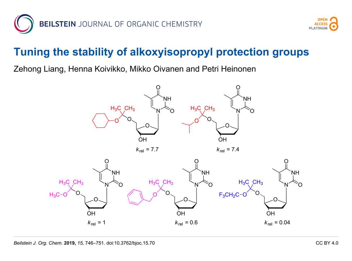 BeilsteinInst's tweet image. Interested in tuning alkoxyisopropyl protection groups? Mikko Oivanen et al. @helsinkiuni found a way to improve the #hydrolytic stability of five different #acetone-based acetal #protectinggroups

#hydrolysis #BJOC

beilstein-journals.org/bjoc/articles/…