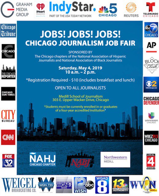 MarcieLHill's tweet photo. Chicago Journalism Job Fair for Journalism Students – Sunday, May 4th https://t.co/deZ4ylJLYM https://t.co/sWiXfLEhXR