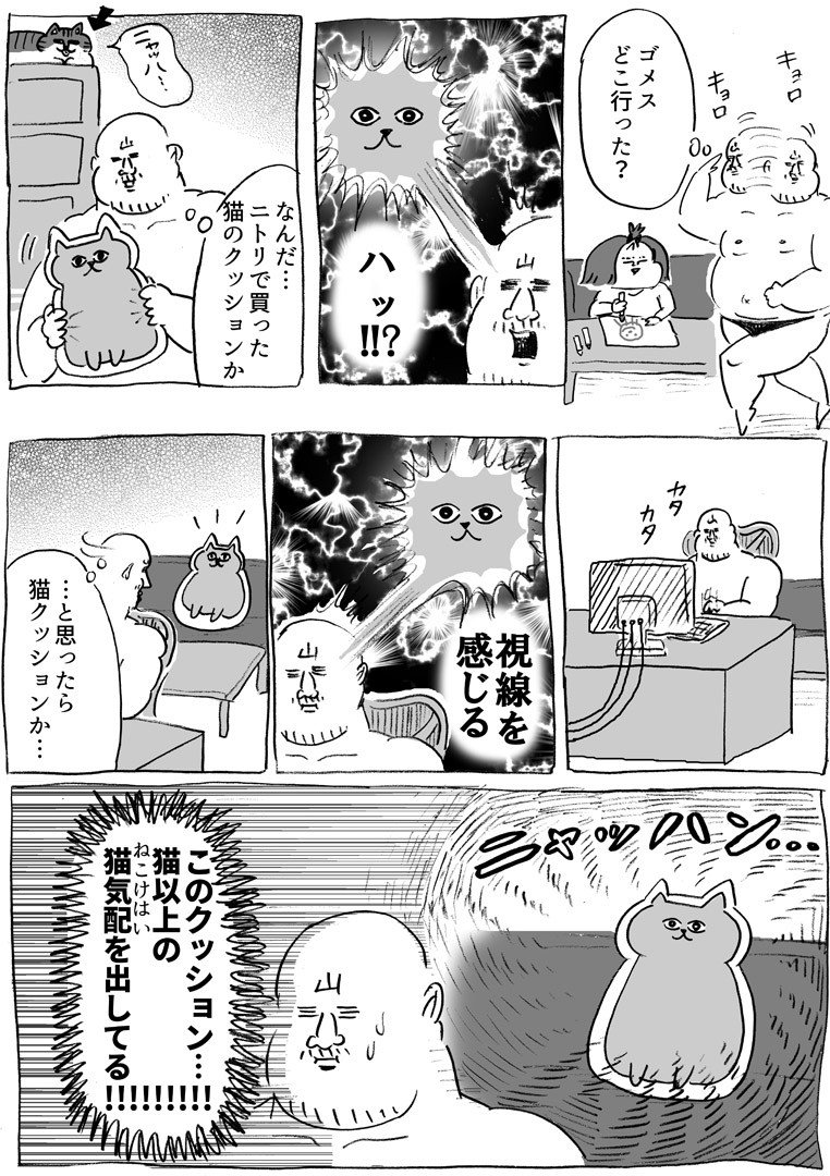 存在感のある猫クッションの話(写真左) 