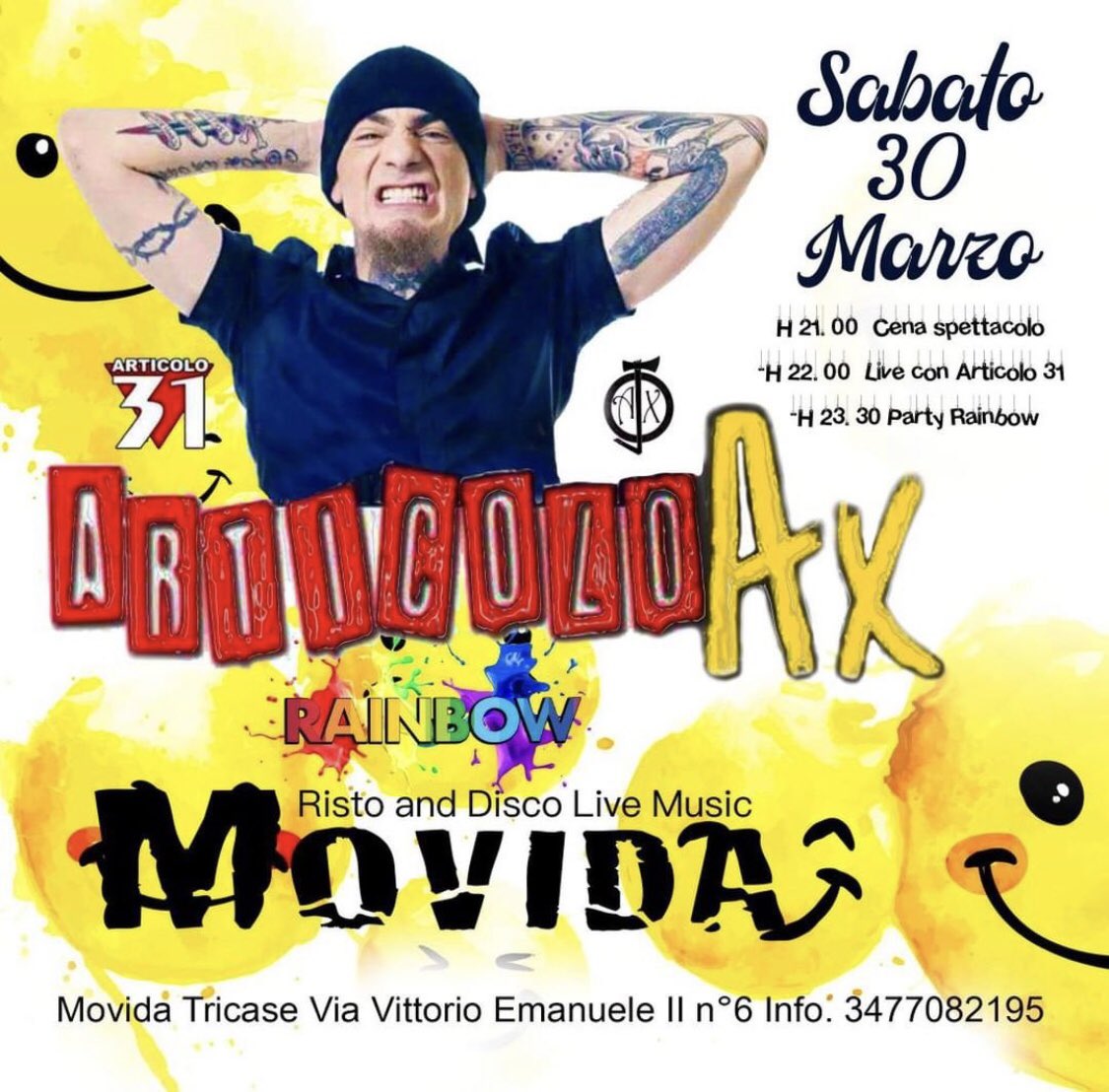 CosmaFrancesco's tweet photo. โ ๏ธ SABATO 30 MARZO gli Articolo AX a suon di rap per la prima volta al Movida Disco And Live Music di Tricase!!! ๐ถ๐๐ธ
Vi aspettiamo, banda di #funkytarri #immorali!!! ๐ค๐ป
#STAYTUNED ๐ฅ
#donotmiss #savethedate #salentoevents #eventisalento #rapmusic #salentolive #leccenight https://t.co/lu26Ez37H4