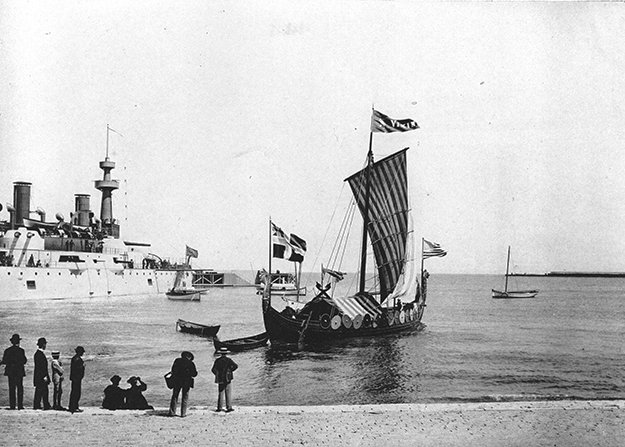 Viking sailed to North America, via Newfoundlandand New York, up the Hudson River, through the Erie Canal and into the Great Lakes to Chicago, where the World& #39;s Columbian Exposition was taking place in 1893.It then sailed down the Mississippi to New Orleans.