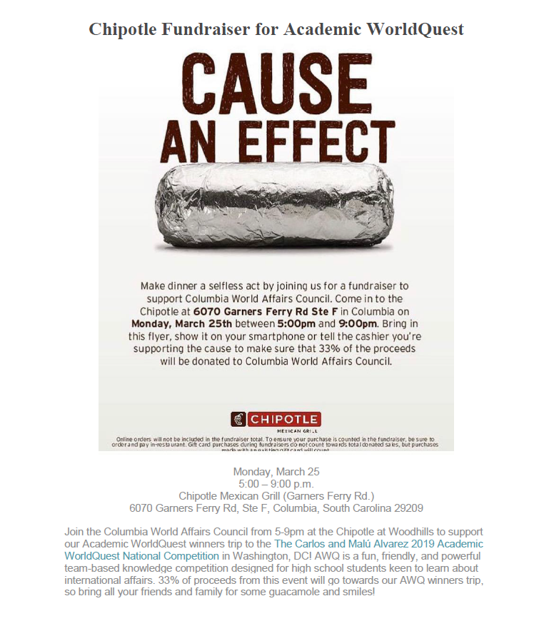 msphillipslv's tweet image. Come support the @rvhs Quiz Bowl Team tonight at Chipotle on Garners Ferry! Show this image at the register when you check out and 33% will be donated to help our team fundraise for Nationals! @DrFoxworth @RichlandTwo @colawac