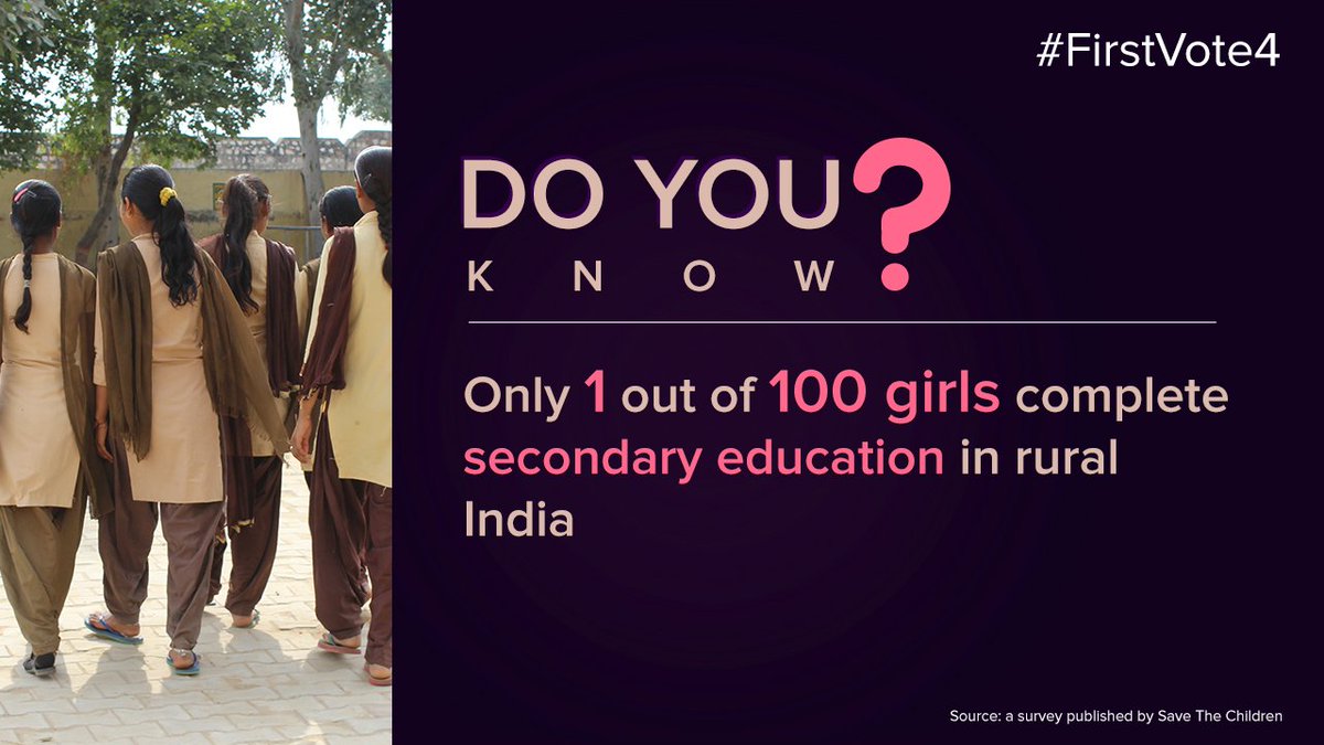 InvisibleVoter_'s tweet photo. #DoYouKnow: Only 1 out of 100 girls complete secondary education in rural India.
#EmpowerAccess #LetHerDecide #LokSabhElections2019 #FirstVote4 https://t.co/ZY1CZcTat3