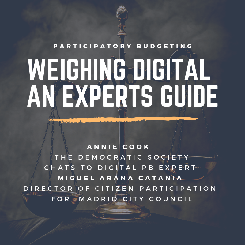DemsocScotland's tweet image. New podcast series Weighing Digital, An Expert's Guide begins today! @_AnnieCook_  chats to Miguel Arana Catania, Director of Citizen's Participation @DecideMadrid about PB, digital & beyond; buff.ly/2Yh1pWr @pb_scotland @CommEmpower @sicam #digitalPB #expertsguide