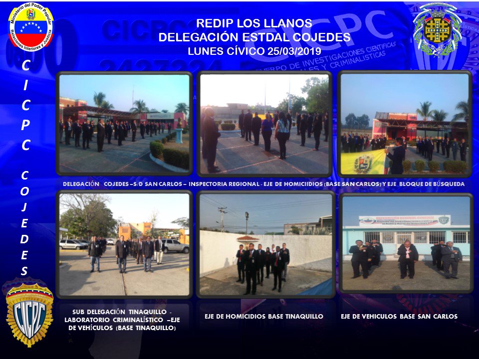 Delegación Estadal Cojedes inicia la semana con el acto de Lunes Cívico, entonando las gloriosas notas del Himno Nacional y el de nuestra prestigiosa Institución #CICPC