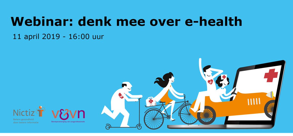 Wil je meer weten over het gebruik van #ehealth in de verpleegkundige #zorg? Volg dan op 11 april om 16:00 uur ons #webinar en doe mee via live chat. 
<a href="/Nictiz/">Nictiz</a> en <a href="/VenVN/">V&VN</a> delen informatie en beantwoorden jullie vragen. lnkd.in/gHcJZcA .
