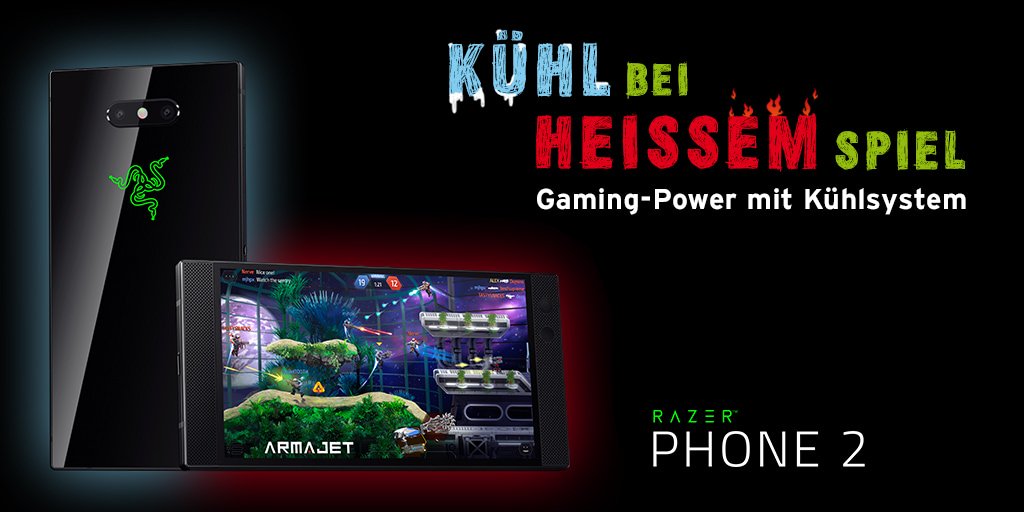 Überlegene Gaming-Power für unterwegs - und dabei immer cool und lässig! Auch bei rasantem Gameplay bleibt im Razer Phone 2 der Prozessor dank Vapor-Chamber-Kühlsystem immer sehr entspannt. Jetzt bestellen! congstar.de/handys/details…
