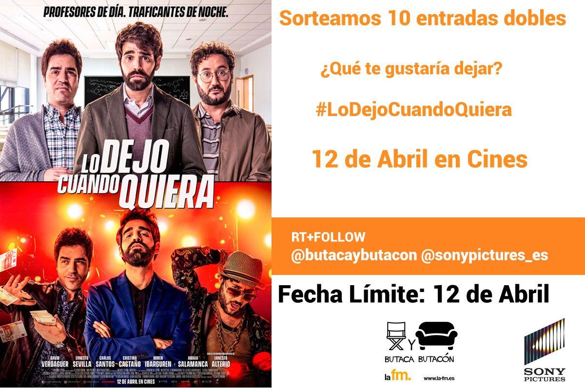 butacaybutacon's tweet photo. 📸SORTEO DE ENTRADAS 📸

Te invitamos por gentileza de @sonypictures_es a disfrutar de #LoDejoCuandoQuiera @lodejo_pelicula 

1. RT + FOLLOW @butacaybutacon Y @sonypictures_es 

2. Responde a la pregunta en #LoDejoCuandoQuiera

Más Info.👇#SORTEO #RT 

https://t.co/FII10lbUVo https://t.co/KQKcfswZGF