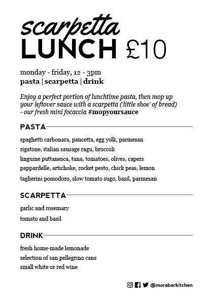 morabarkitchen's tweet photo. This week’s pasta selection for our £10 Scarpetta lunch menu. Which would you choose? #mopyoursauce https://t.co/JRBcZ0gIxm