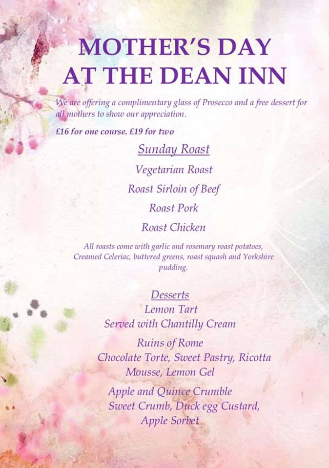 TheDeanInn's tweet photo. Don’t forget to Treat your Mum with a nice roast, free glass of Prosecco and a complimentary dessert! 🥂💕🌸
Book now on 01243 811465 or via email thebar@thedeaninn.co.uk
#westdean #thedeaninn #chichester #lavant #singleton #westsussex #motheringsunday #mothersday #lovemum #treat https://t.co/1PAL0Zgg08