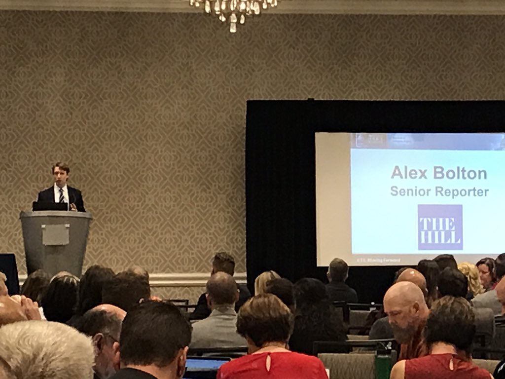 BiggerstaffIN's tweet photo. Alex Bolton, Sr. Reporter at The Hill, shares political commentary before @actecareertech Hill visits at the 2019 ACTE National Policy Seminar. #CTEWorks #BestinCTE https://t.co/SL22gjignc