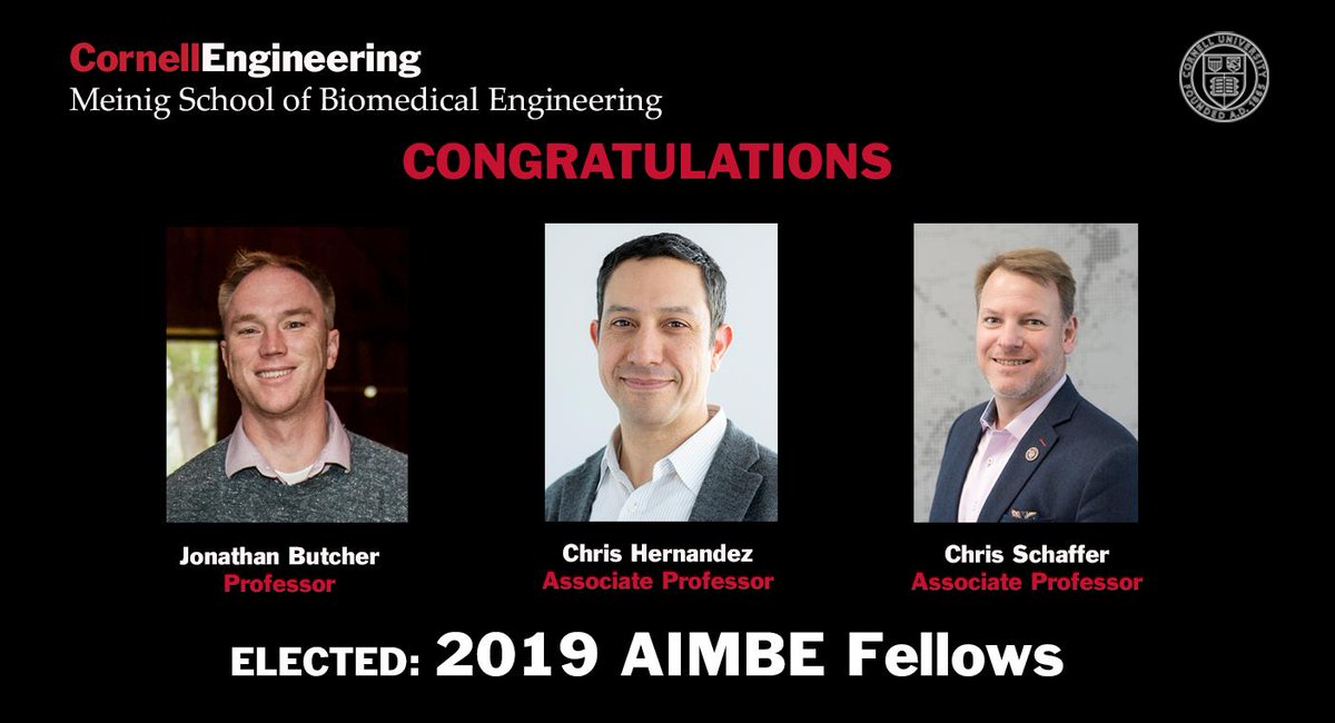 Cornell BME (@cornellbme) on Twitter photo Congrats to <a href="/CornellBME/">Cornell BME</a> faculty Jonathan Butcher <a href="/ButcherLab/">ButcherLab</a> , Chris Hernandez <a href="/ProfCJHernandez/">Christopher Hernandez</a> , and Chris Schaffer <a href="/SN_Lab/">SchafferNishimuraLab</a> <a href="/chris_schaffer/">Chris B. Schaffer</a> on being inducted today into <a href="/aimbe/">AIMBE</a> 's 2019 College of Fellows!
bme.cornell.edu/news/three-mei⦠Congrats to <a href="/CornellBME/">Cornell BME</a> faculty Jonathan Butcher <a href="/ButcherLab/">ButcherLab</a> , Chris Hernandez <a href="/ProfCJHernandez/">Christopher Hernandez</a> , and Chris Schaffer <a href="/SN_Lab/">SchafferNishimuraLab</a> <a href="/chris_schaffer/">Chris B. Schaffer</a> on being inducted today into <a href="/aimbe/">AIMBE</a> 's 2019 College of Fellows!
bme.cornell.edu/news/three-meiā¦