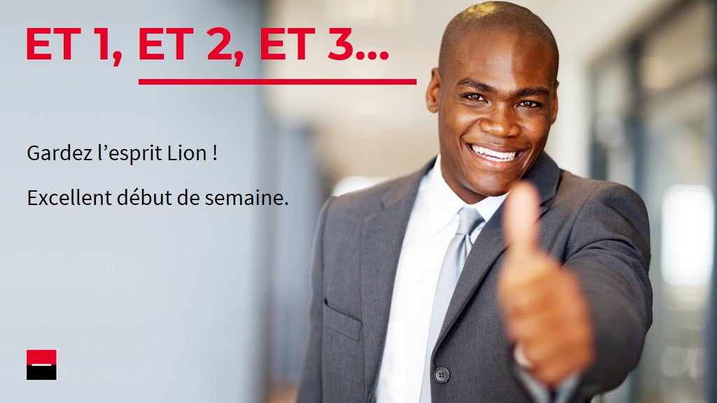 SGCameroun's tweet photo. ET 1, ET 2, ET 3...
Gardez l’esprit Lion !
Excellent début de semaine.
#TheFutureIsYou #SGCameroun https://t.co/JG3HnUodWm