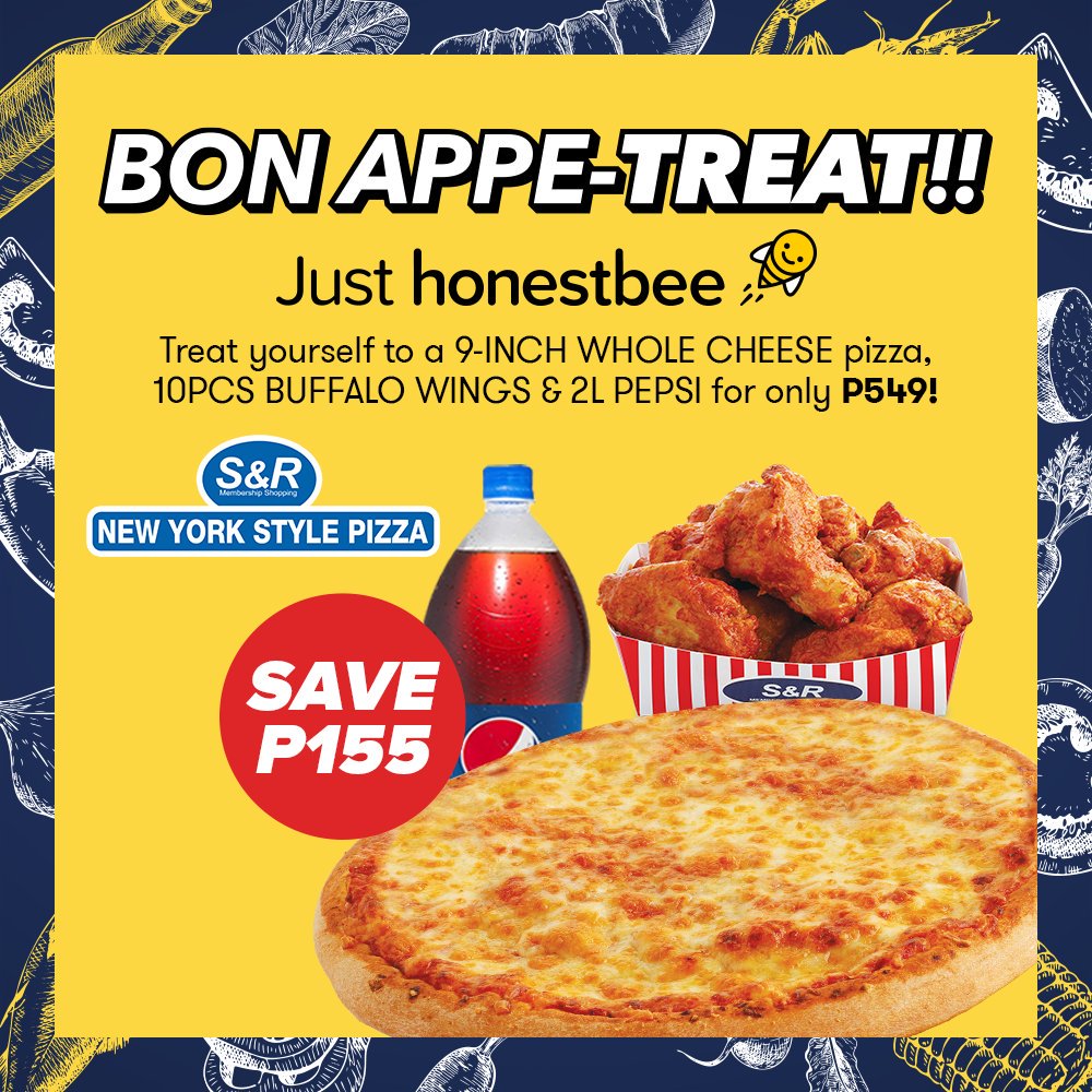honestbeeph's tweet photo. You're definitely in for a treat! Give in and order a 9-inch cheese pizza, 10pcs buffalo wings and a 2L Pepsi for only P549. #justhonestbee https://t.co/u1b6plUXfn