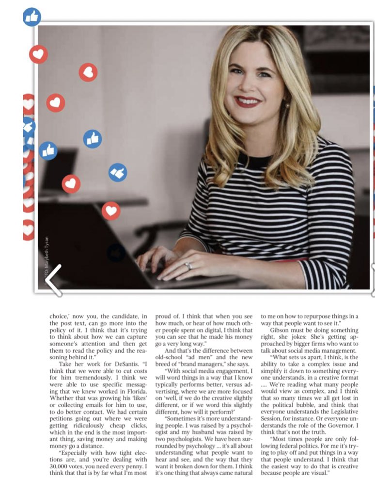 StoneMelissaA's tweet photo. Great article today about @jordanbgibson of @ElloCreative in @PeterSchorschFL’s Influence Magazine. She’s a true talent and a digital industry leader! 👏👏Well deserved. @Fla_Pol https://t.co/Emm9uTVloM