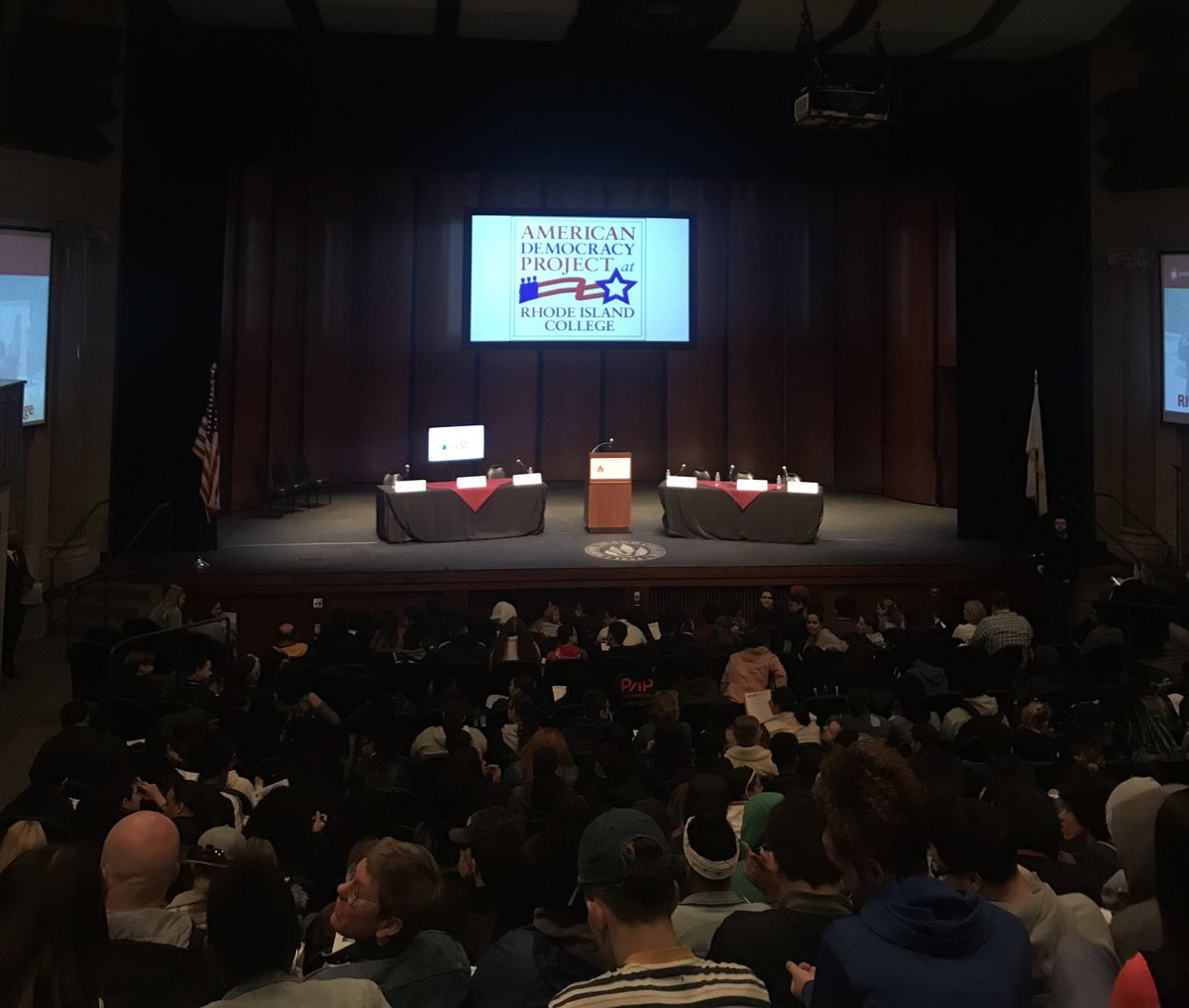 HotoffthepressM's tweet photo. #RICwriting2019 Sapinsley Hall is full of Providence high school students anxiously waiting to hear the Make Way for Gen Z speakers. https://t.co/cdsBUr1Mu5