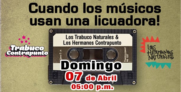 Ahora si: <a href="/hermanonatural/">LosHermanosNaturales</a> y <a href="/LosTrabuco/">Trabuco Contrapunto</a> en el @CCulturalBOD Entradas por <a href="/Ticketmundo_ve/">TICKETMUNDO™</a> EL DOMINGO 7 DE ABRIL